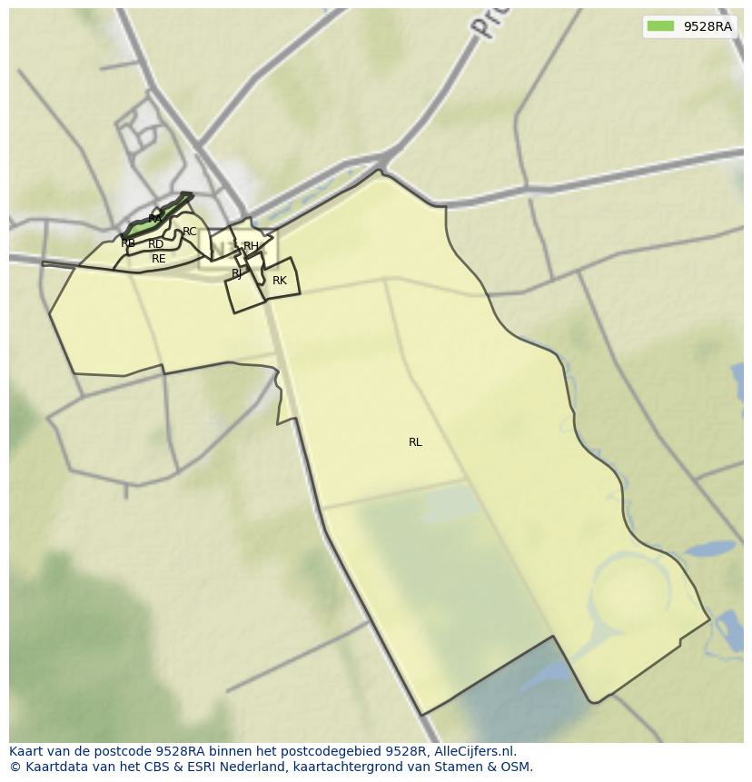 Afbeelding van het postcodegebied 9528 RA op de kaart.