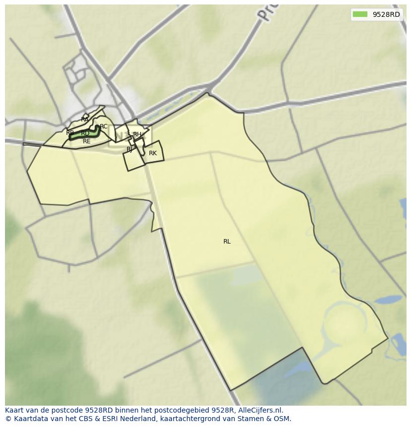 Afbeelding van het postcodegebied 9528 RD op de kaart.