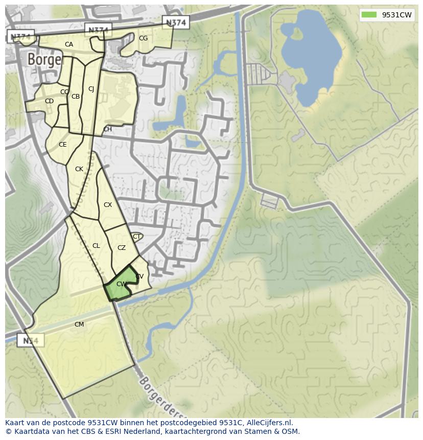 Afbeelding van het postcodegebied 9531 CW op de kaart.
