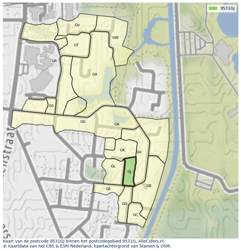 Afbeelding van het postcodegebied 9531 GJ op de kaart.