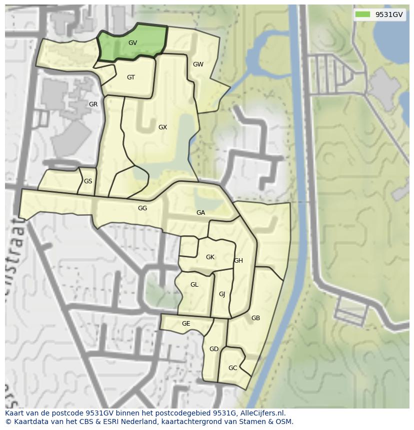 Afbeelding van het postcodegebied 9531 GV op de kaart.