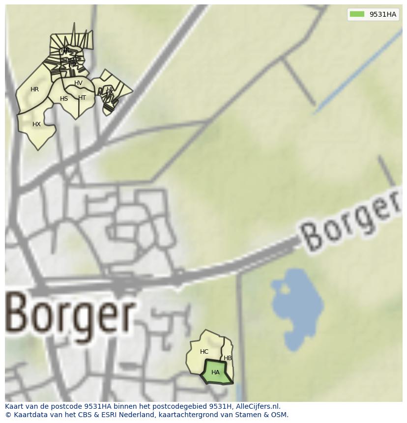 Afbeelding van het postcodegebied 9531 HA op de kaart.