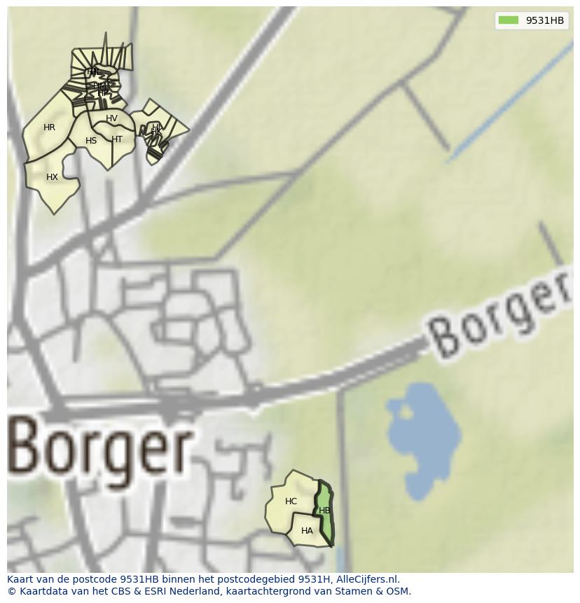 Afbeelding van het postcodegebied 9531 HB op de kaart.