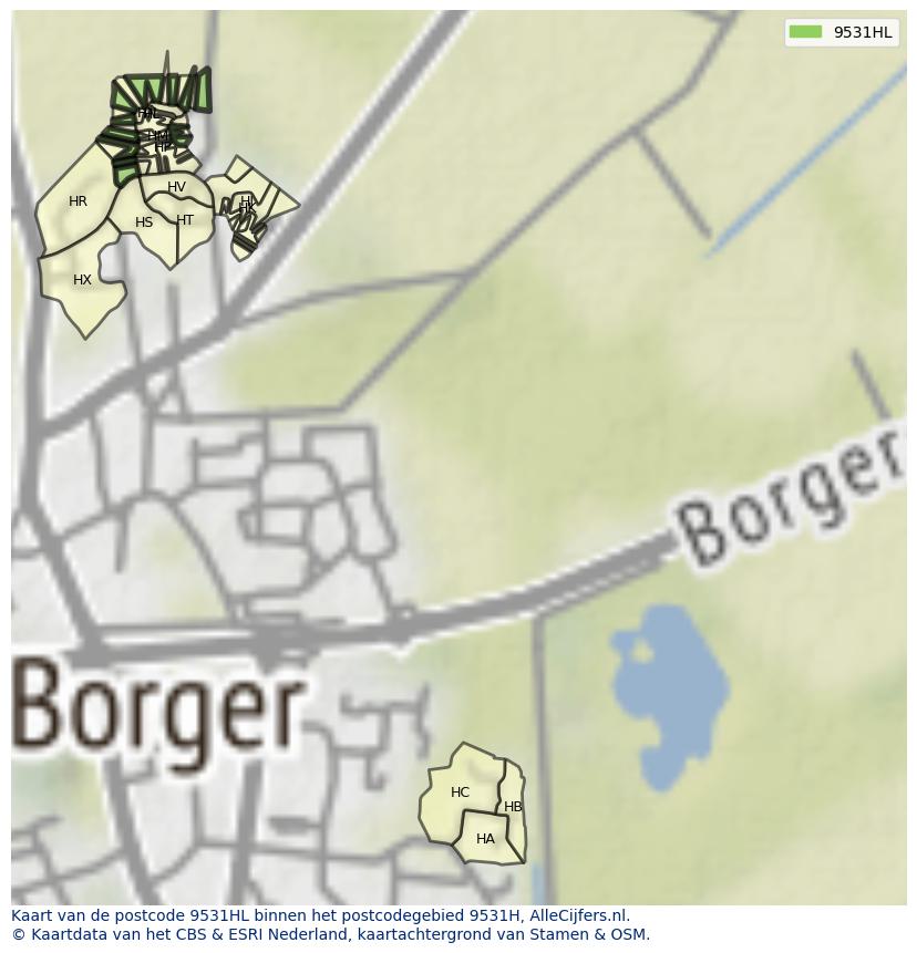Afbeelding van het postcodegebied 9531 HL op de kaart.