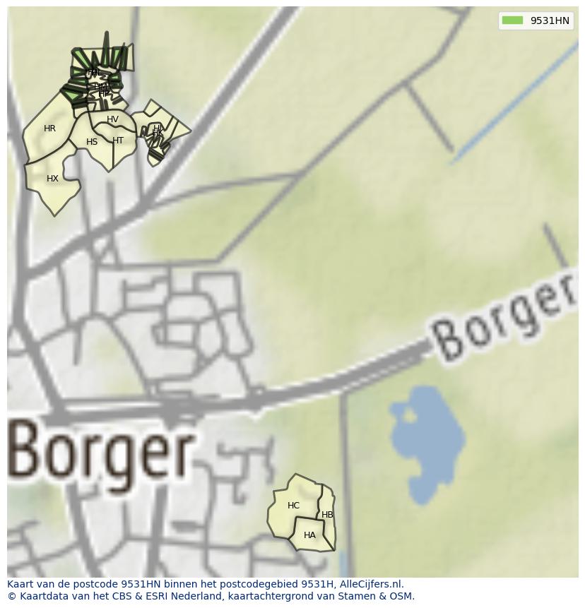 Afbeelding van het postcodegebied 9531 HN op de kaart.