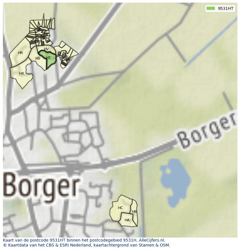 Afbeelding van het postcodegebied 9531 HT op de kaart.