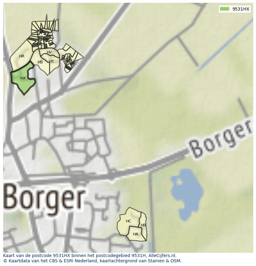 Afbeelding van het postcodegebied 9531 HX op de kaart.
