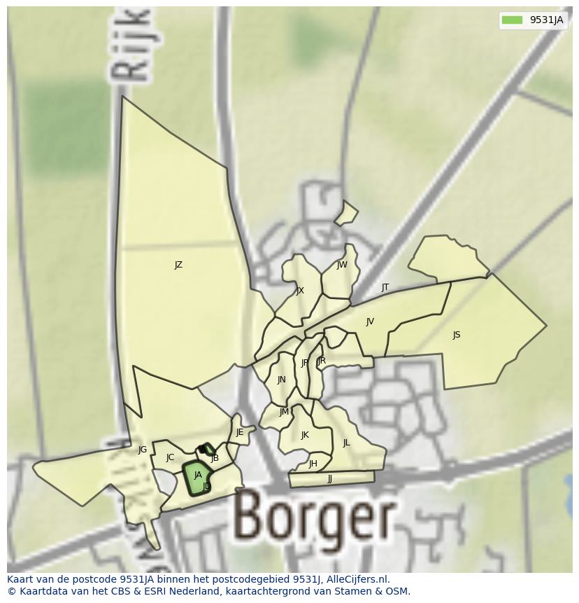Afbeelding van het postcodegebied 9531 JA op de kaart.