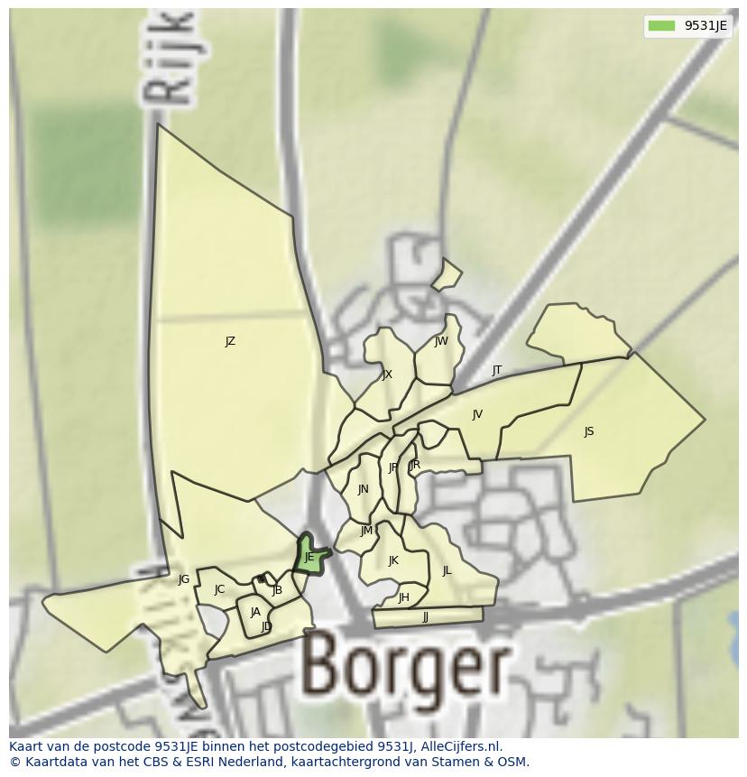 Afbeelding van het postcodegebied 9531 JE op de kaart.