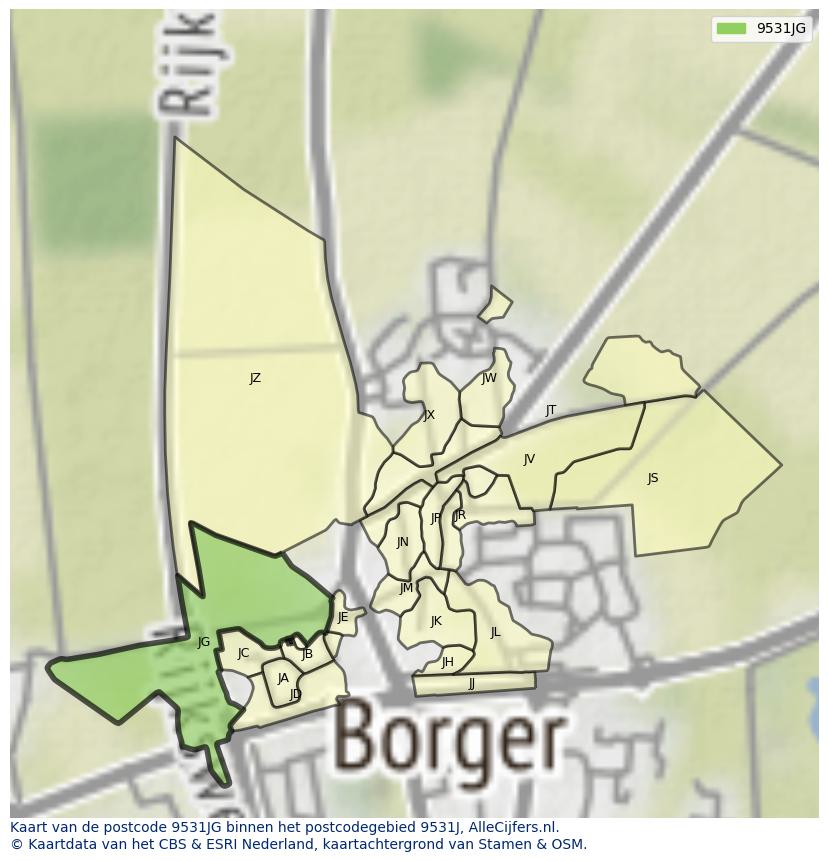 Afbeelding van het postcodegebied 9531 JG op de kaart.
