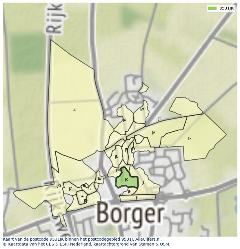 Afbeelding van het postcodegebied 9531 JK op de kaart.