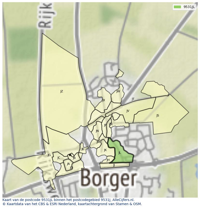 Afbeelding van het postcodegebied 9531 JL op de kaart.