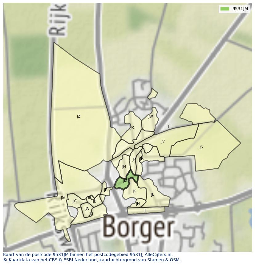 Afbeelding van het postcodegebied 9531 JM op de kaart.