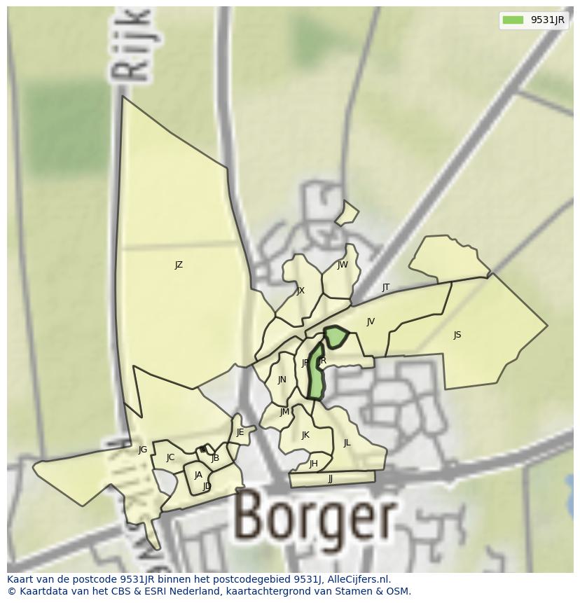 Afbeelding van het postcodegebied 9531 JR op de kaart.