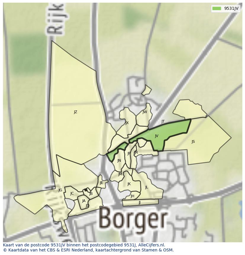 Afbeelding van het postcodegebied 9531 JV op de kaart.