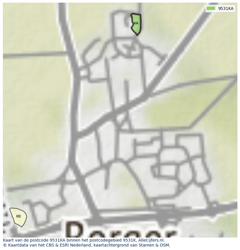 Afbeelding van het postcodegebied 9531 KA op de kaart.