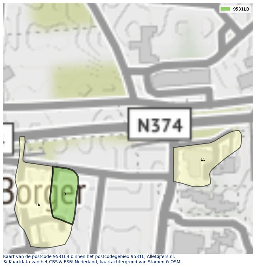 Afbeelding van het postcodegebied 9531 LB op de kaart.