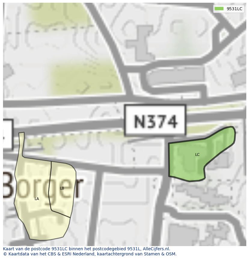 Afbeelding van het postcodegebied 9531 LC op de kaart.