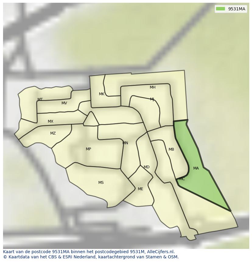 Afbeelding van het postcodegebied 9531 MA op de kaart.