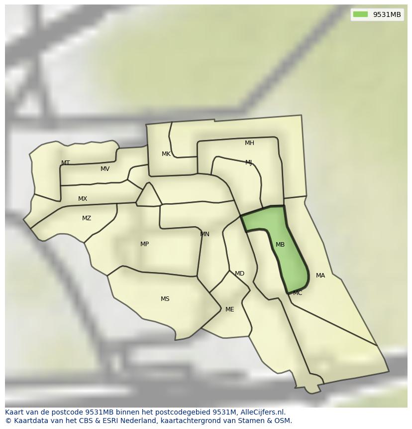 Afbeelding van het postcodegebied 9531 MB op de kaart.