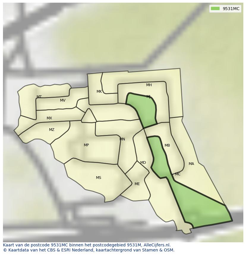 Afbeelding van het postcodegebied 9531 MC op de kaart.