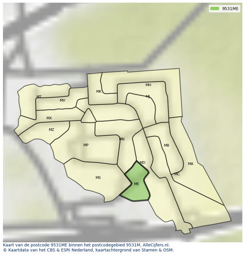 Afbeelding van het postcodegebied 9531 ME op de kaart.