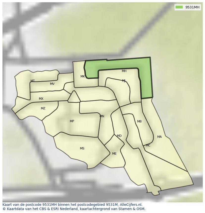 Afbeelding van het postcodegebied 9531 MH op de kaart.