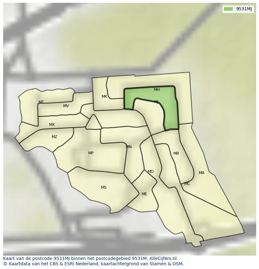Afbeelding van het postcodegebied 9531 MJ op de kaart.