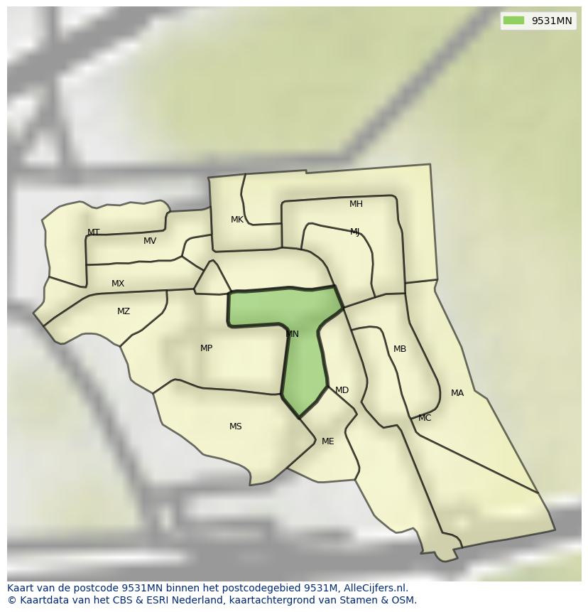 Afbeelding van het postcodegebied 9531 MN op de kaart.
