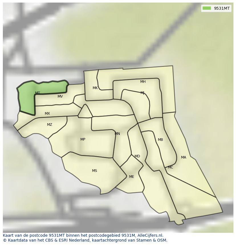 Afbeelding van het postcodegebied 9531 MT op de kaart.