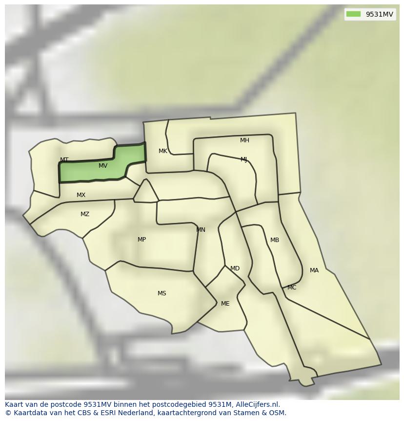 Afbeelding van het postcodegebied 9531 MV op de kaart.