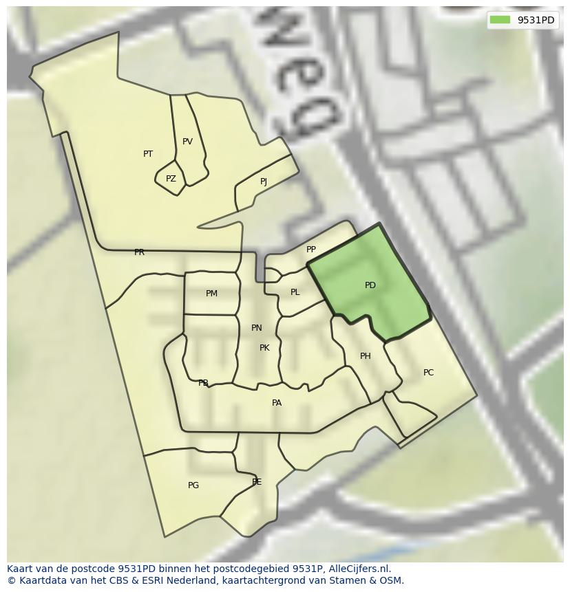 Afbeelding van het postcodegebied 9531 PD op de kaart.