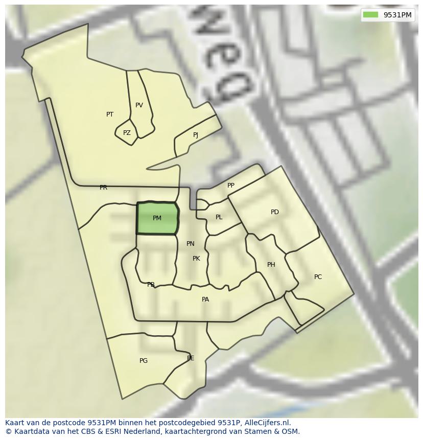 Afbeelding van het postcodegebied 9531 PM op de kaart.