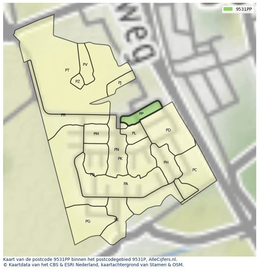 Afbeelding van het postcodegebied 9531 PP op de kaart.