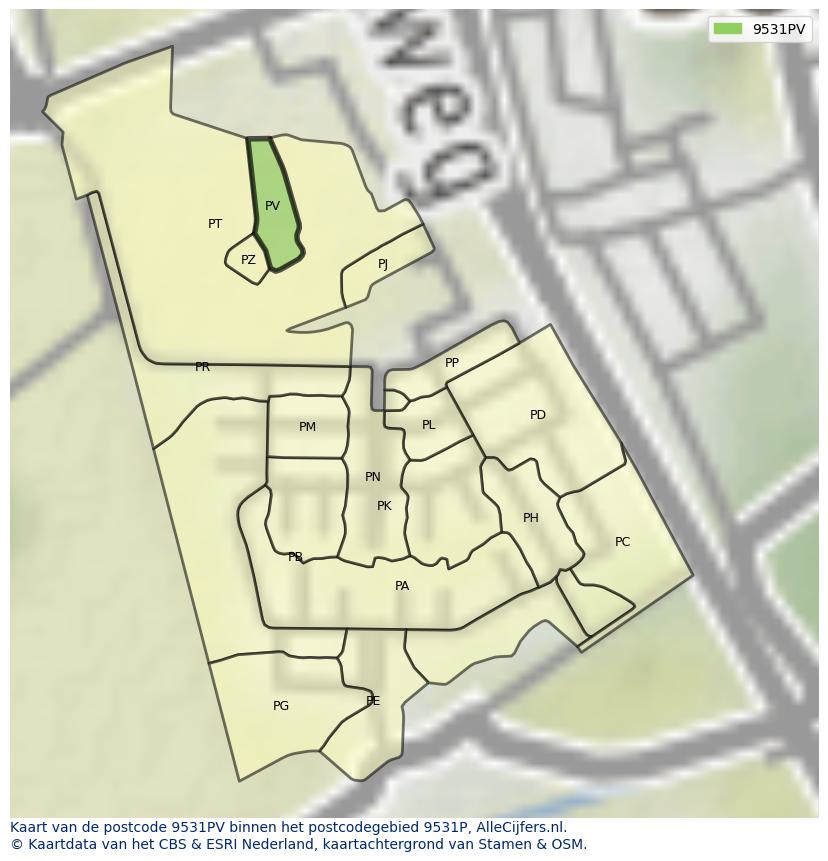 Afbeelding van het postcodegebied 9531 PV op de kaart.