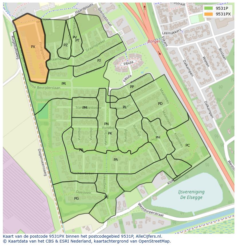 Afbeelding van het postcodegebied 9531 PX op de kaart.