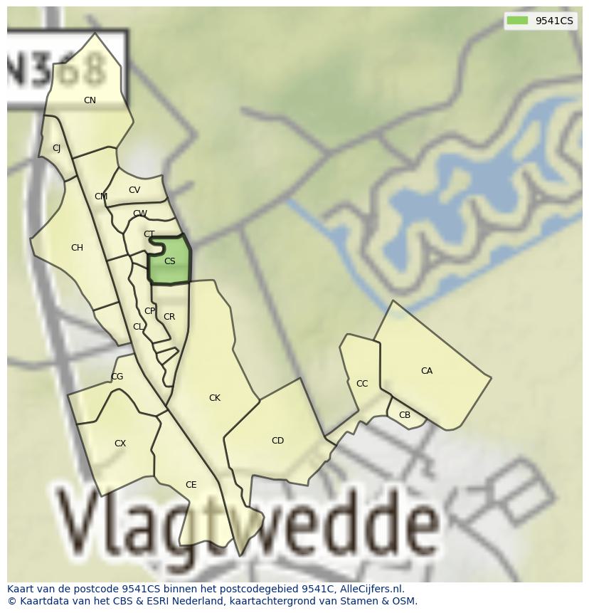 Afbeelding van het postcodegebied 9541 CS op de kaart.
