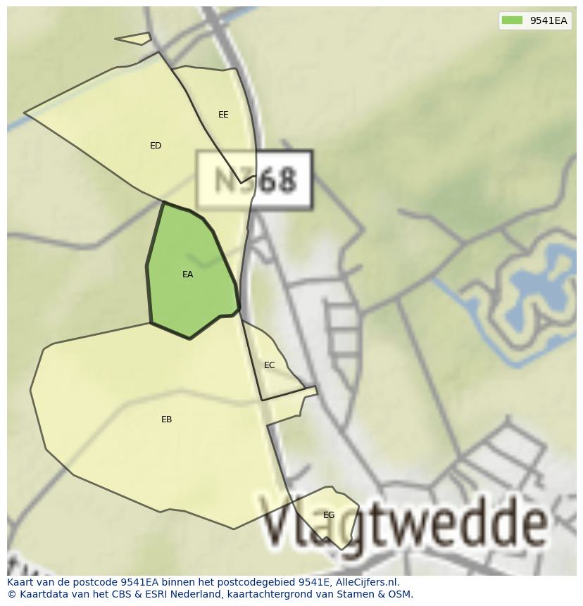 Afbeelding van het postcodegebied 9541 EA op de kaart.