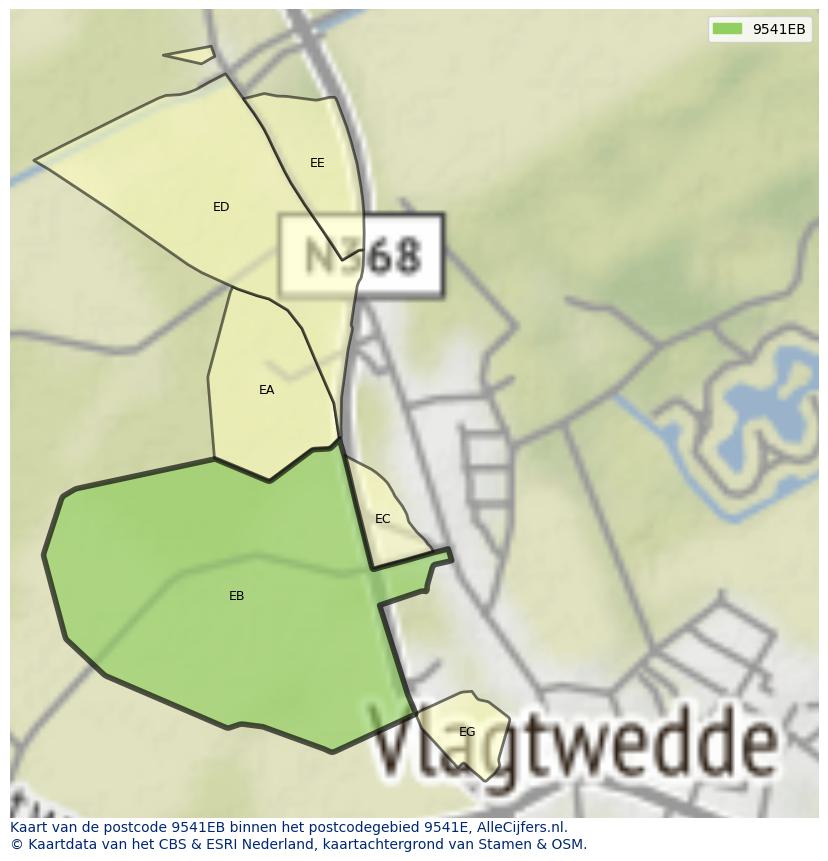 Afbeelding van het postcodegebied 9541 EB op de kaart.