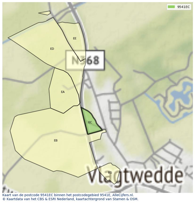 Afbeelding van het postcodegebied 9541 EC op de kaart.