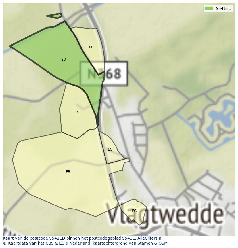 Afbeelding van het postcodegebied 9541 ED op de kaart.