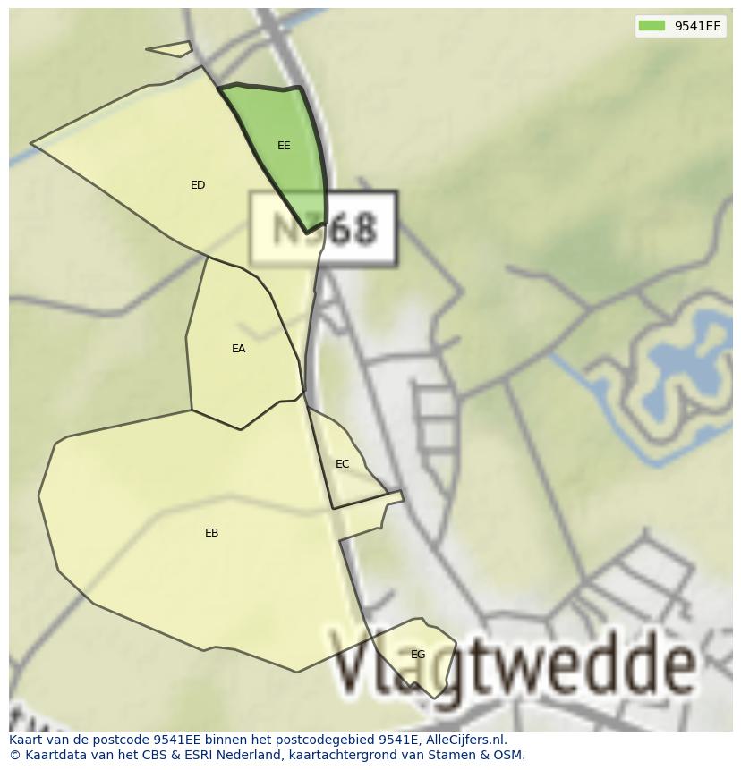 Afbeelding van het postcodegebied 9541 EE op de kaart.