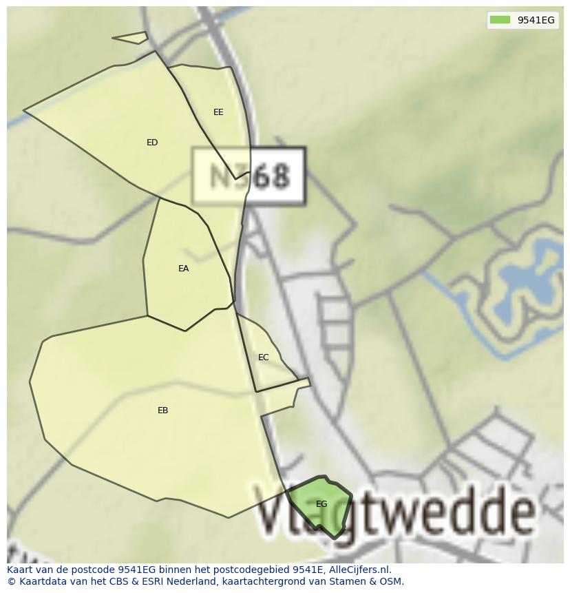 Afbeelding van het postcodegebied 9541 EG op de kaart.