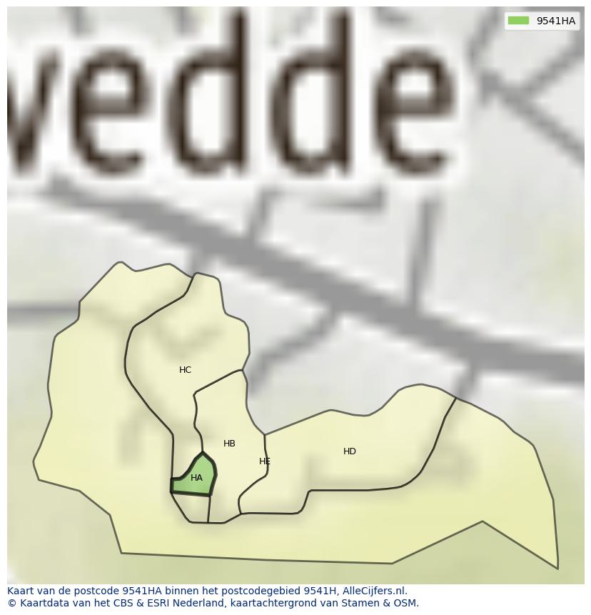 Afbeelding van het postcodegebied 9541 HA op de kaart.