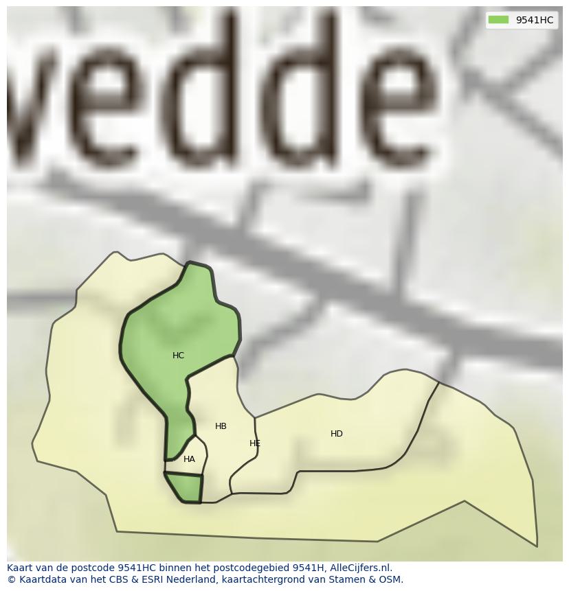 Afbeelding van het postcodegebied 9541 HC op de kaart.
