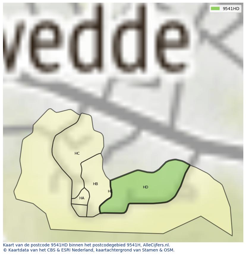 Afbeelding van het postcodegebied 9541 HD op de kaart.
