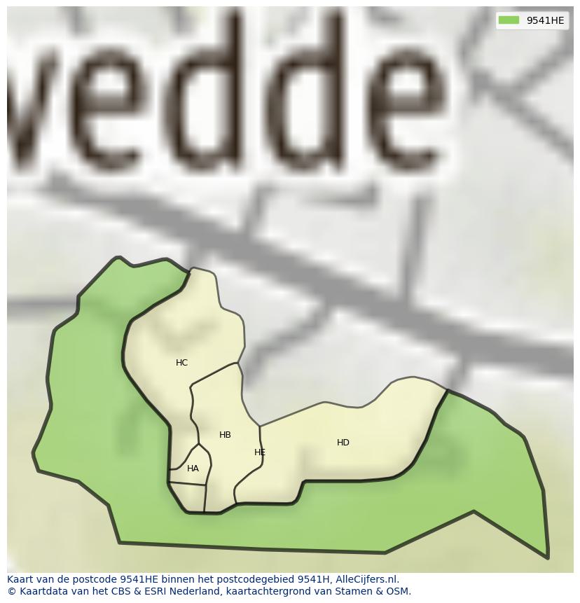 Afbeelding van het postcodegebied 9541 HE op de kaart.