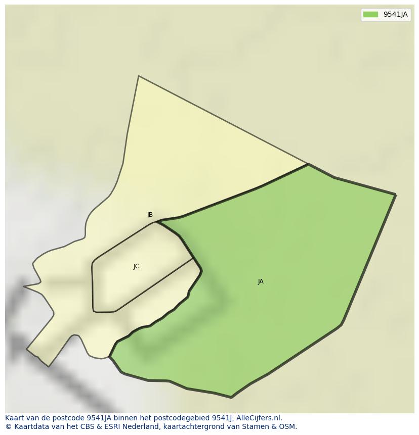 Afbeelding van het postcodegebied 9541 JA op de kaart.