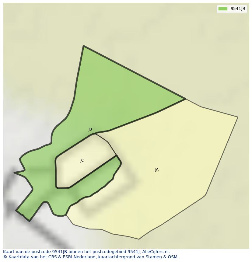 Afbeelding van het postcodegebied 9541 JB op de kaart.