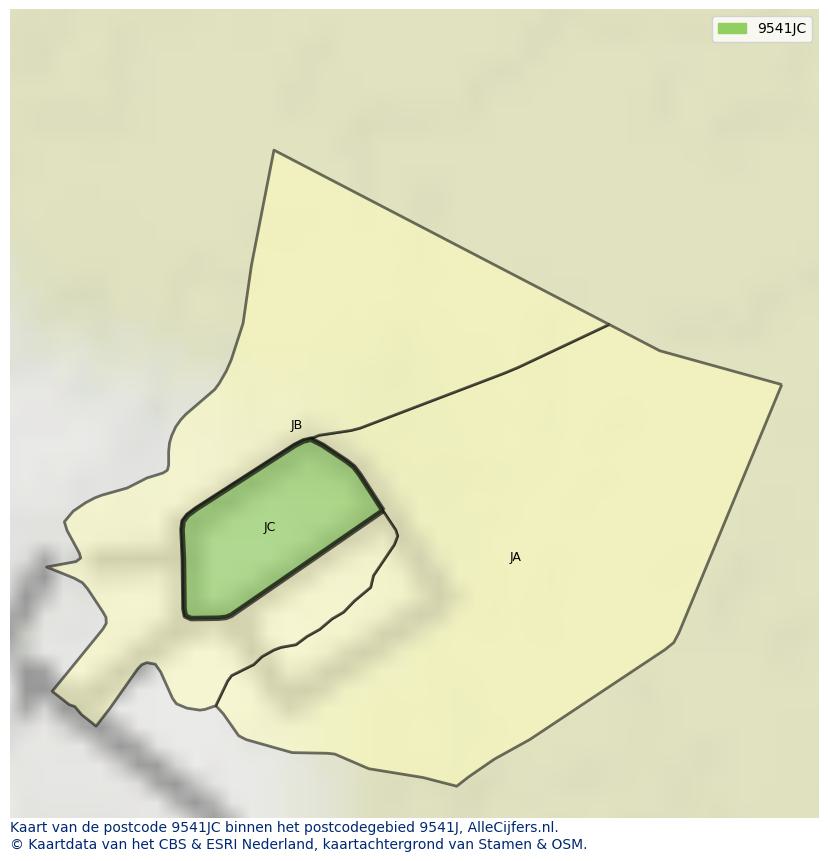 Afbeelding van het postcodegebied 9541 JC op de kaart.